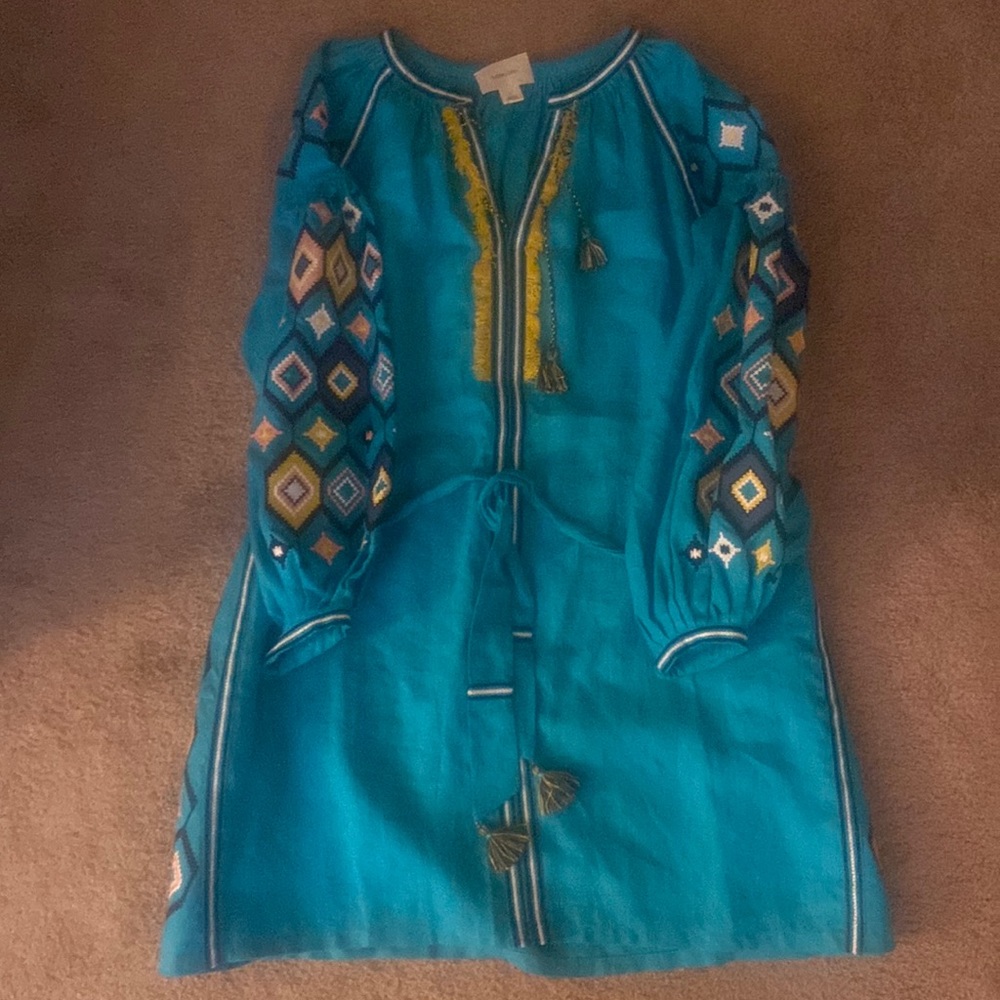 Teal Anthropologie Embroidered Dress
